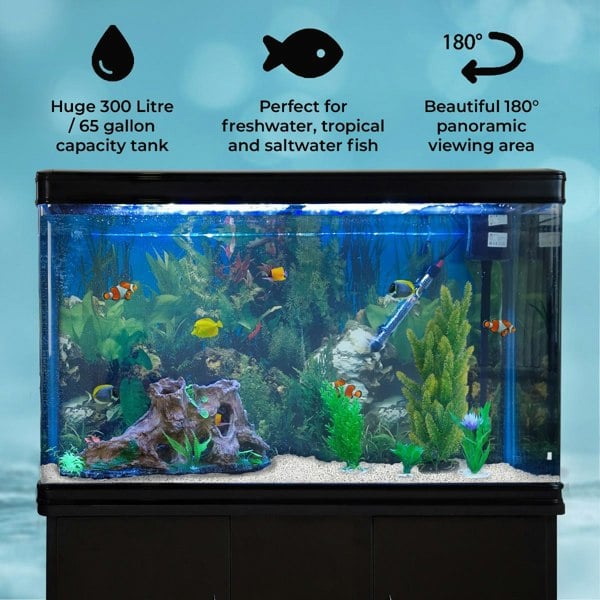 Monstershop Aquarium Fish Tank & Cabinet with Complete Starter Kit - Black Tank & White Gravel