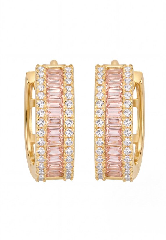 Latelita Baguette Huggie Hoop Earrings Morganite Pink Gold