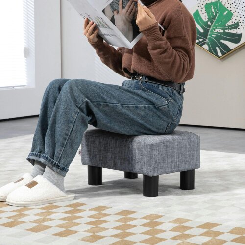 Wyld Haus Nekael Linen Grey Cube Footstool With 4 Plastic Feet