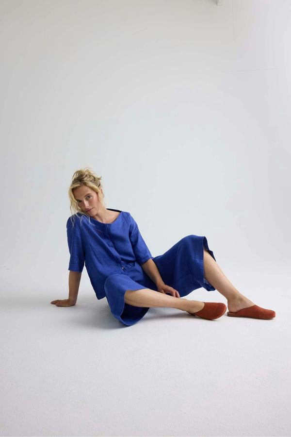 Pretty You London Relaxed Linen Colette Trousers In Bluing