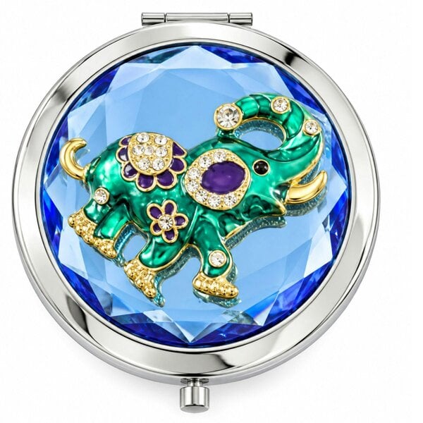 Love EMVY Sparkly Elephant Compact Mirror - Blue with Green Elephant