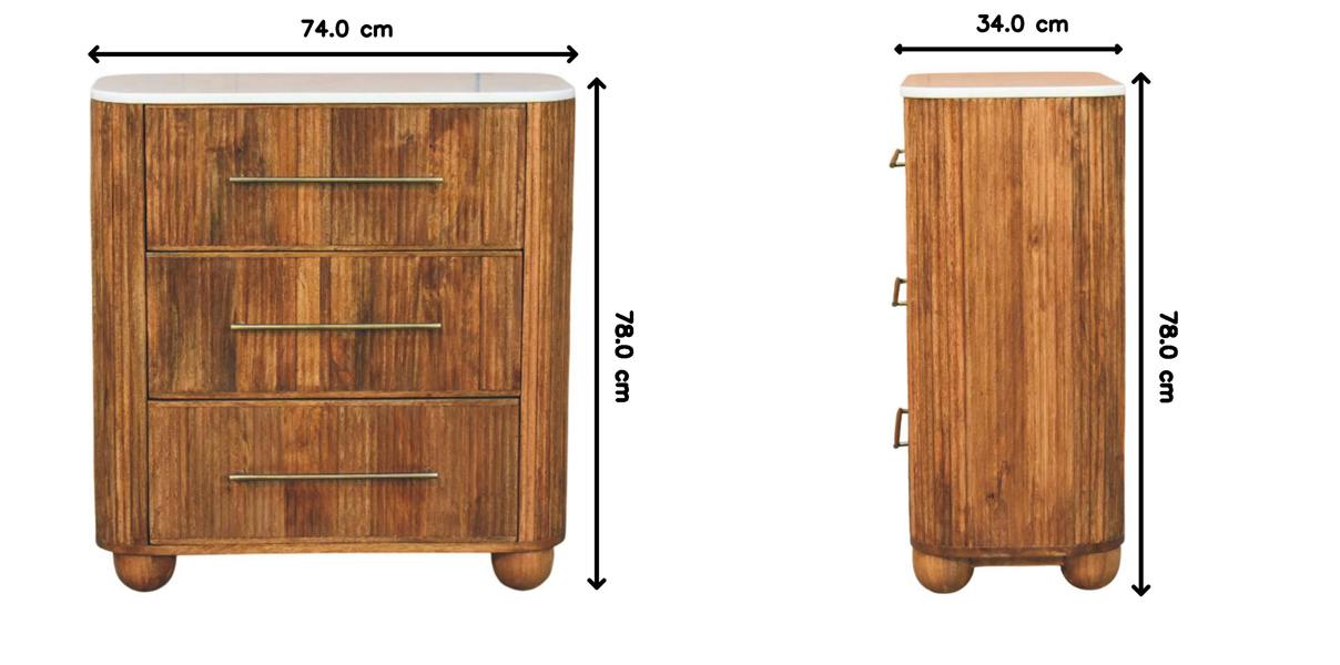 Artisan Furniture Solid Wood Beaumont Marble Chest, 3 Drawers, Brown