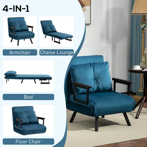 Wyld Haus Mofa Nare Velvet Navy Blue 4 In One Convertible Single Chair Bed With Pillow