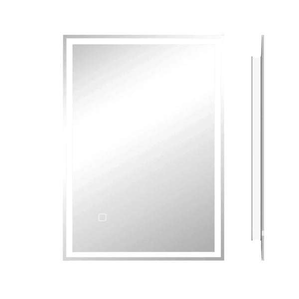 Rectangular LED bathroom mirror with white light frame and anti-fog panel