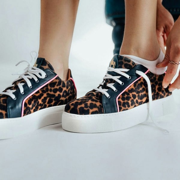 Embassy London Camila - Leopard - Women's soft leather white sole trainer in leopard print