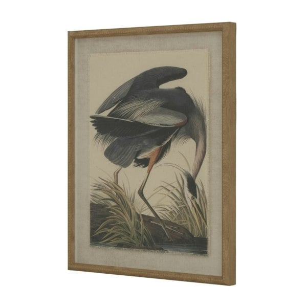 Hill Interiors Flora & Fauna Collection Heron Beaded Linen Framed Wall Art - Brown/White/Black