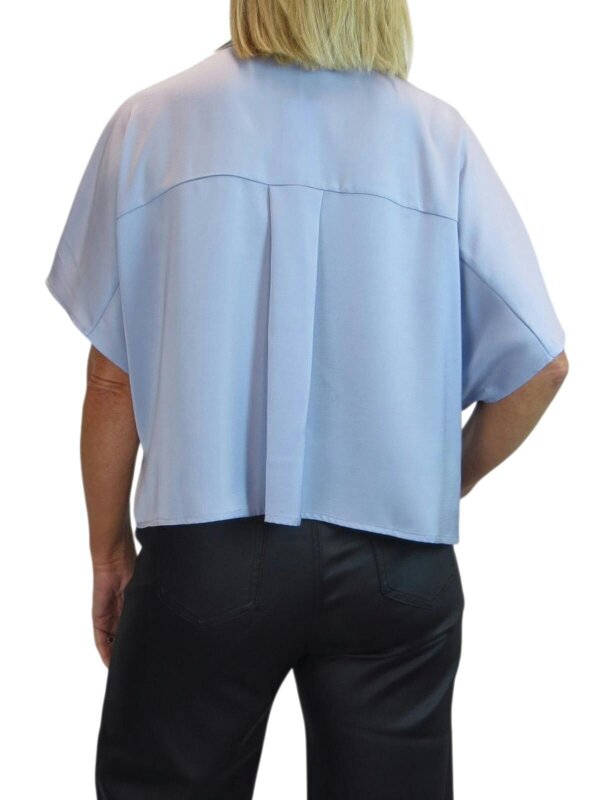 Paulo Due Women's Cropped Satin Shirt Short Sleeve Batwing Blouse