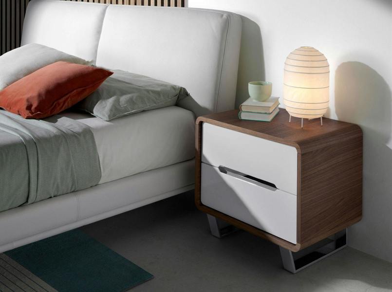 Angel Cerdá Bedside Table White Wood, Walnut and Chrome Plated Steel 7107