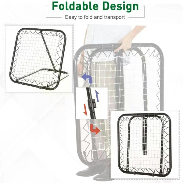 Black foldable rebounder net goal with white mesh and compact frame