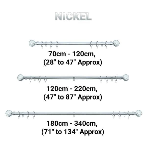 A.Unique Home Gem Crystal Extendable Curtain Pole (25/28mm) (Nickel,70cm - 120cm)