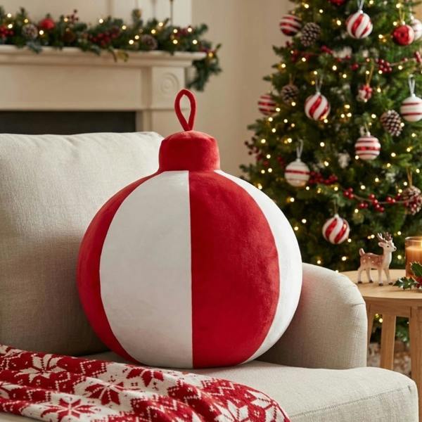 Garden Greatness XL Velvet Striped Christmas Bauble Cushion