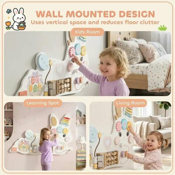 Bobobiy Easter Bunny Busy Board Panels, Montessori Wall-Mounted Toddler Learning Activity Centre for Living Room Kids Room White