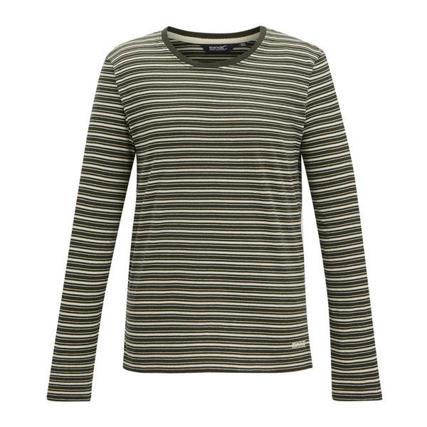 Regatta Womens Federica Stripe Long-Sleeved T-Shirt - Dark Khaki/Light Vanilla