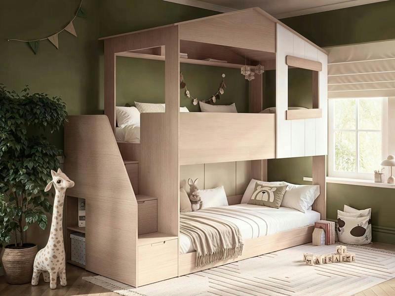 Flair Dreamland House Staircase Bunk Bed Oak
