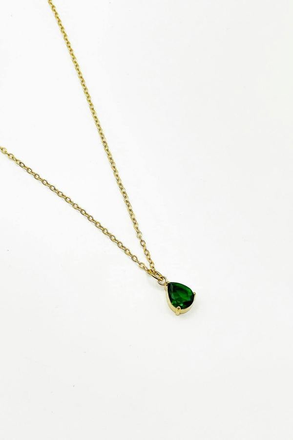 SVNX Rhinestone Teardrop Pendant Necklace in Green - Gift Boxed