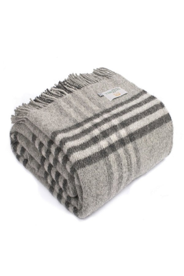 HomeSpace Direct 100% Pure New Wool Hex Check Throw Blanket Made in Wales