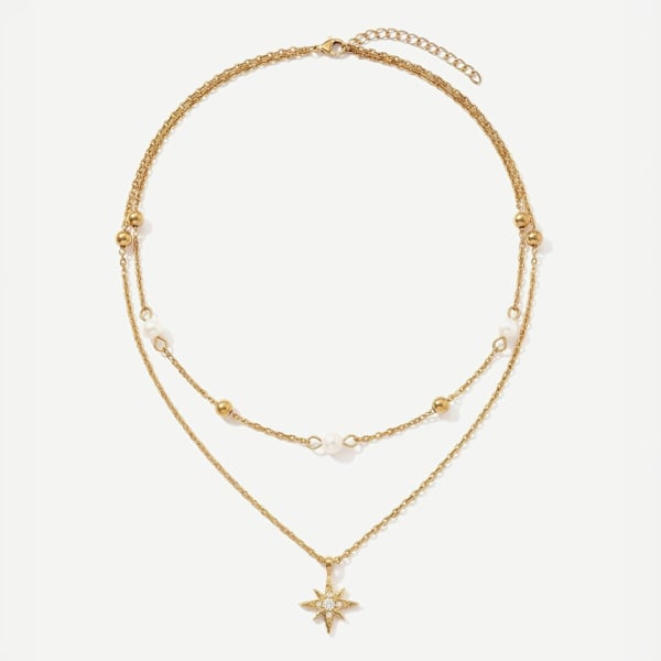 Elk & Bloom 14K Gold Double Star Satellite Pendant Necklace