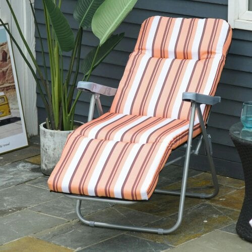 Bobobiy Reclining Garden Chair Set of 2, 5-Level Adjustable Zero Gravity Chairs with Cushions, Orange Stripe