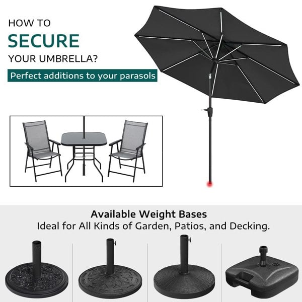 Black 3M Lighted Market Sunbrella Umbrella with Solar Strip LED Lights Parasols & Rain Umbrellas Living and Home