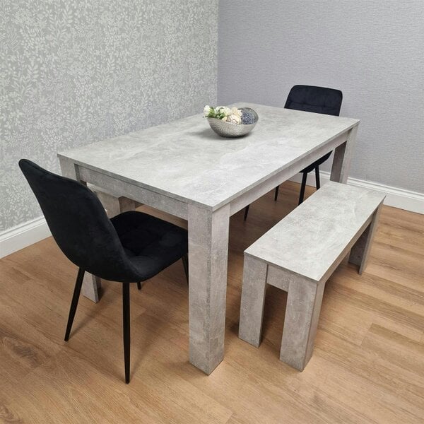 Kosy Koala Dining Table with 2 Black Velvet Chairs and 2 Stone Grey Benches Modern Dining Room Furniture Set