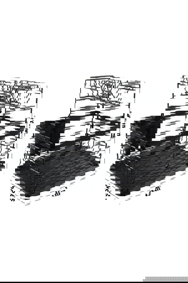 Living and Home Kitchen 2-Tier Metal Dish Drainer Rack Detachable Storage Drip Tray Sink Washing Plates Draining Board - Black