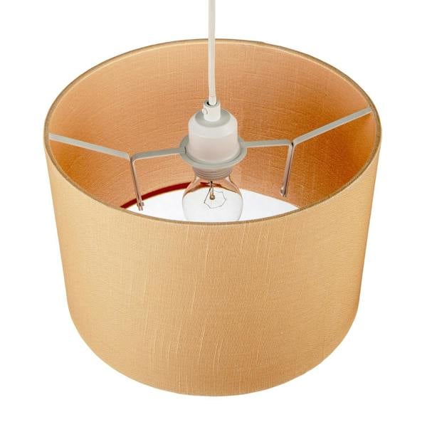 Designer Soft Apricot Cream Textured Linen Fabric Circular Lamp Shade Image 3