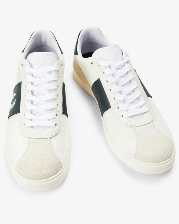 Fred Perry B4 Textured Poly/Suede Mens Trainers - Ecru 560 | CHO | Designer Mens Trainers