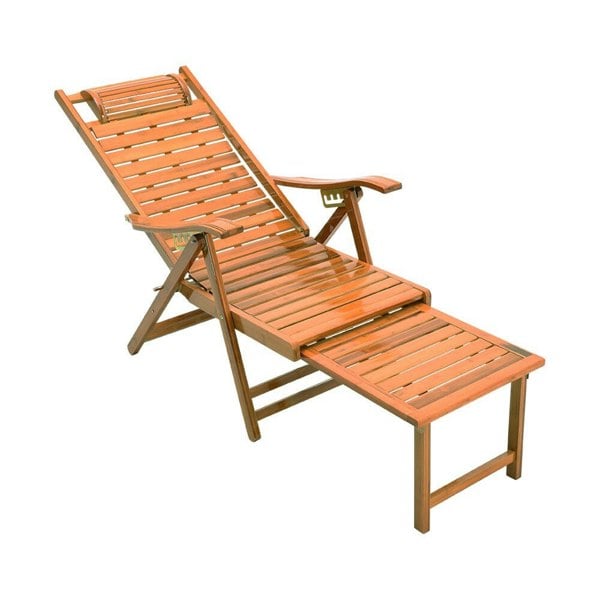 Bamboo Foldable Recliner Lounge Chair with Retractable Footrest Sun Loungers Living and Home