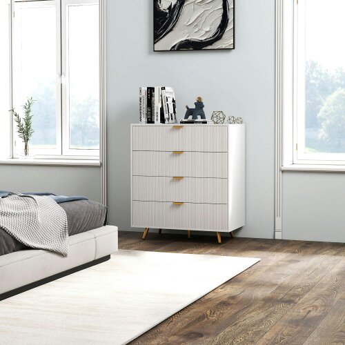 Wyld Haus Refa Wooden White Elegant 4 Drawer Bedside Storage Table