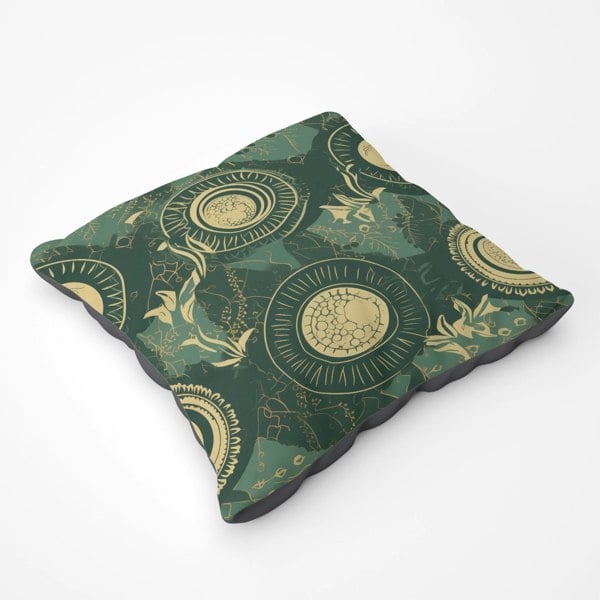 Warren Reed Abstract Green Gold Moon Pattern Floor Cushion