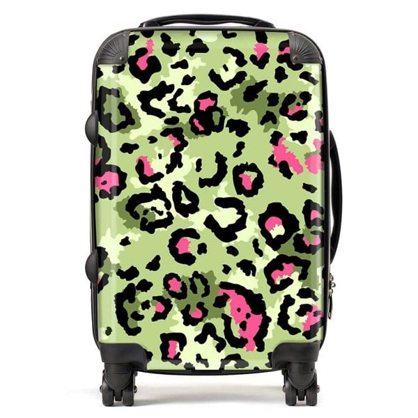 Warren Reed Green And Pink Leopard Print Suitcase