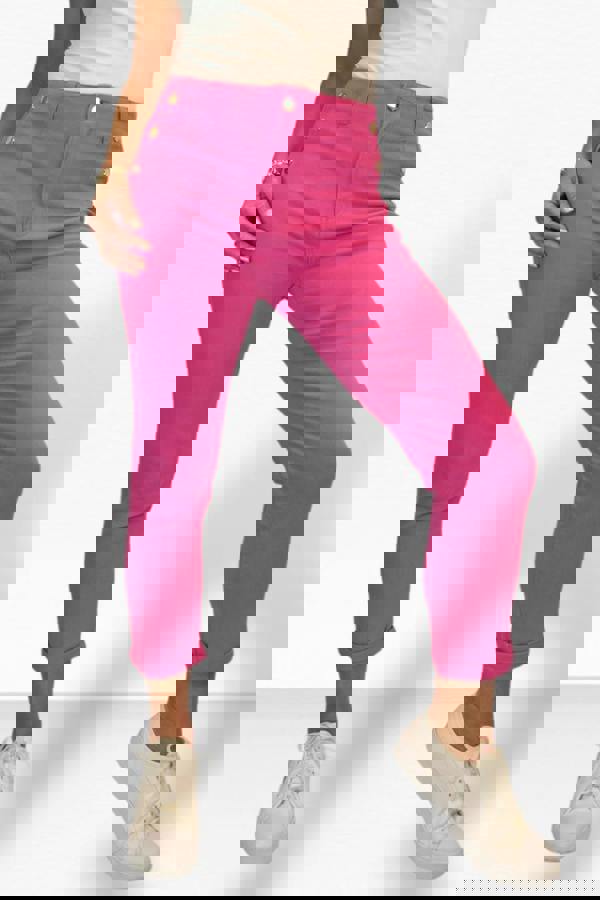 Paulo Due Women's Cropped Denim Trousers with Gold Button Detail