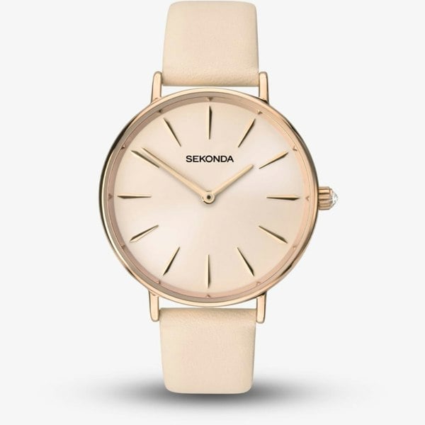 Sekonda Ladies Rose Gold Tone Pink Leather Strap Watch 40470