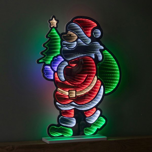 Samuel Alexander 60cm Light up Standing Santa with Tree Christmas Infinity Light with Multi-Coloured LEDs