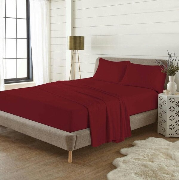 Night Zone Flannelette Flat Sheet – 100% Brushed Cotton Soft Warm Bed Sheet - Red