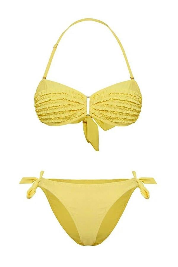 WOVCOR Ruffled Strapless Padded Regular Waist Bikini Set