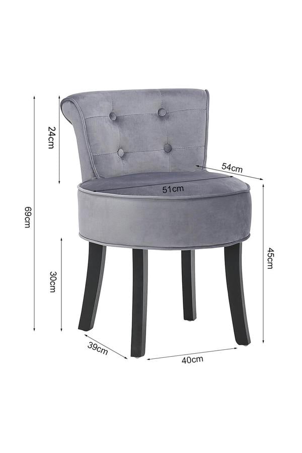 Living and Home Grey Modern Velvet Upholstered Dressing Footstool with Black Legs