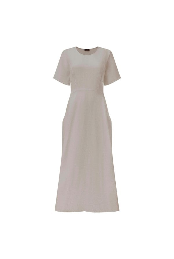 Taupe linen midi dress with pockets