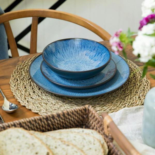 Scandi Home Havn Ceramic Cereal Bowls, Set of 4, Blue Reactive Glaze