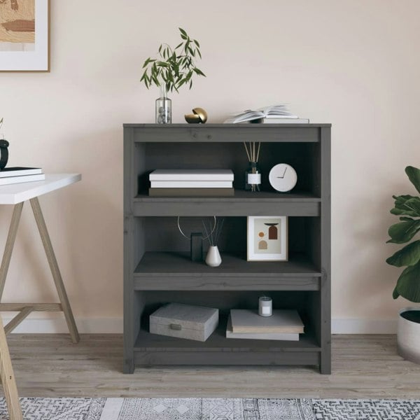 Berkfield Book Cabinet Grey 80x35x97 cm Solid Wood Pine