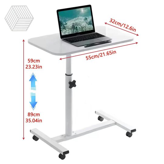 Havendro Height Adjustable Mobile Over Bed Table Hospital Overbed Aid Chair Laptop Tray