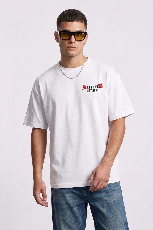 London Attitude Tokyo After Dark Dragon Oversized Heavyweight Graphic T-Shirt in White