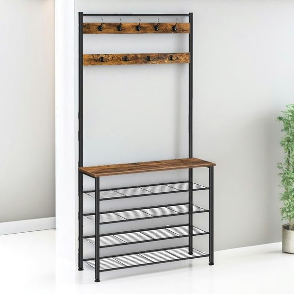 Rafaelo Mobilia Coat Rack Stand With 5 Tier Shoe Bench