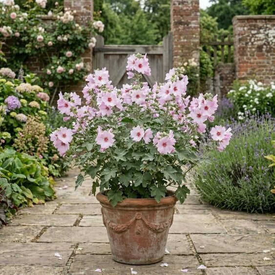 Lavatera Barnsley Baby 2L Pot – Hardy Flowering Shrub with Soft Pink Blooms