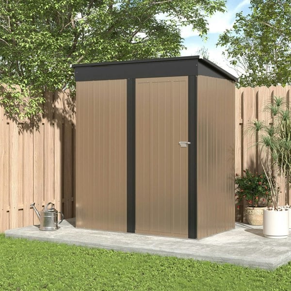 5 x3 /6.5 x4 /8 x6 ft Classic Lockable Tool Storage Bike Shed Brown Metal Shed Garden Sheds Living and Home 