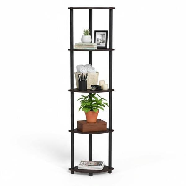 WALPLUS Turn-N-Tube 5 Tier Corner Display Rack Multipurpose Shelving Unit, Dark Walnut perfect for organized storage and display