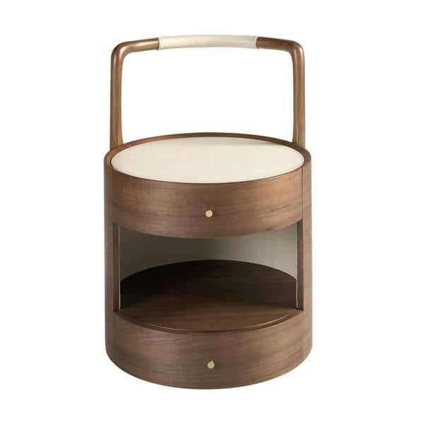 Angel Cerdá Walnut bedside table with wooden top upholstered in cream leatherette 7197