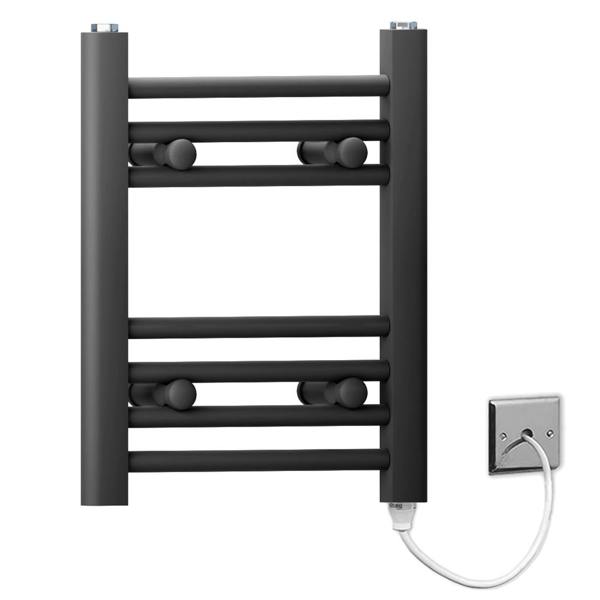 MYHOMEWARE 350 x 400mm Black Flat Electric Pre-Filled Heated Towel Rail Radiator For Bathroom Designer Standard Element