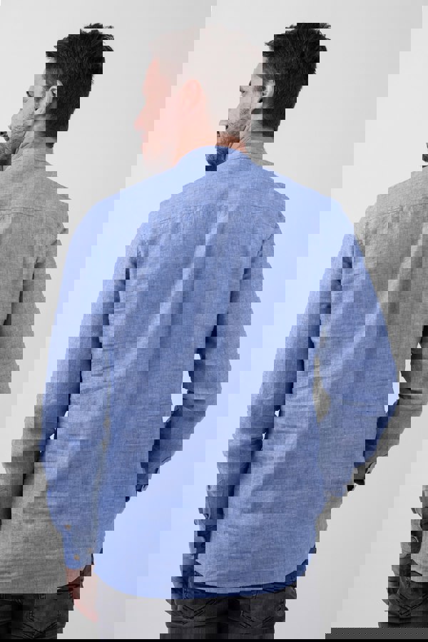 ENORSIA Men's Band Collar Linen Shirt