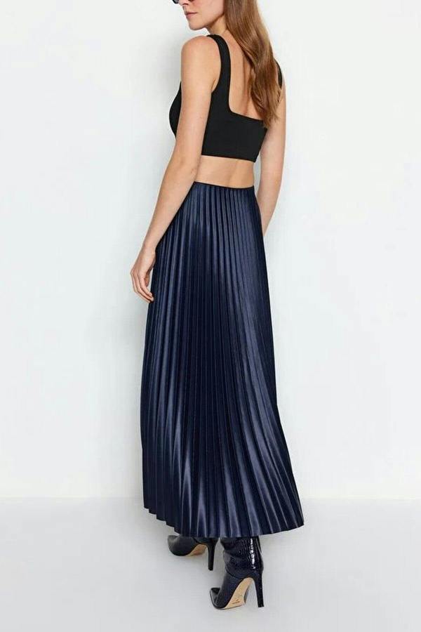 WOVCOR Pleated Maxi Stretch Knit Skirt